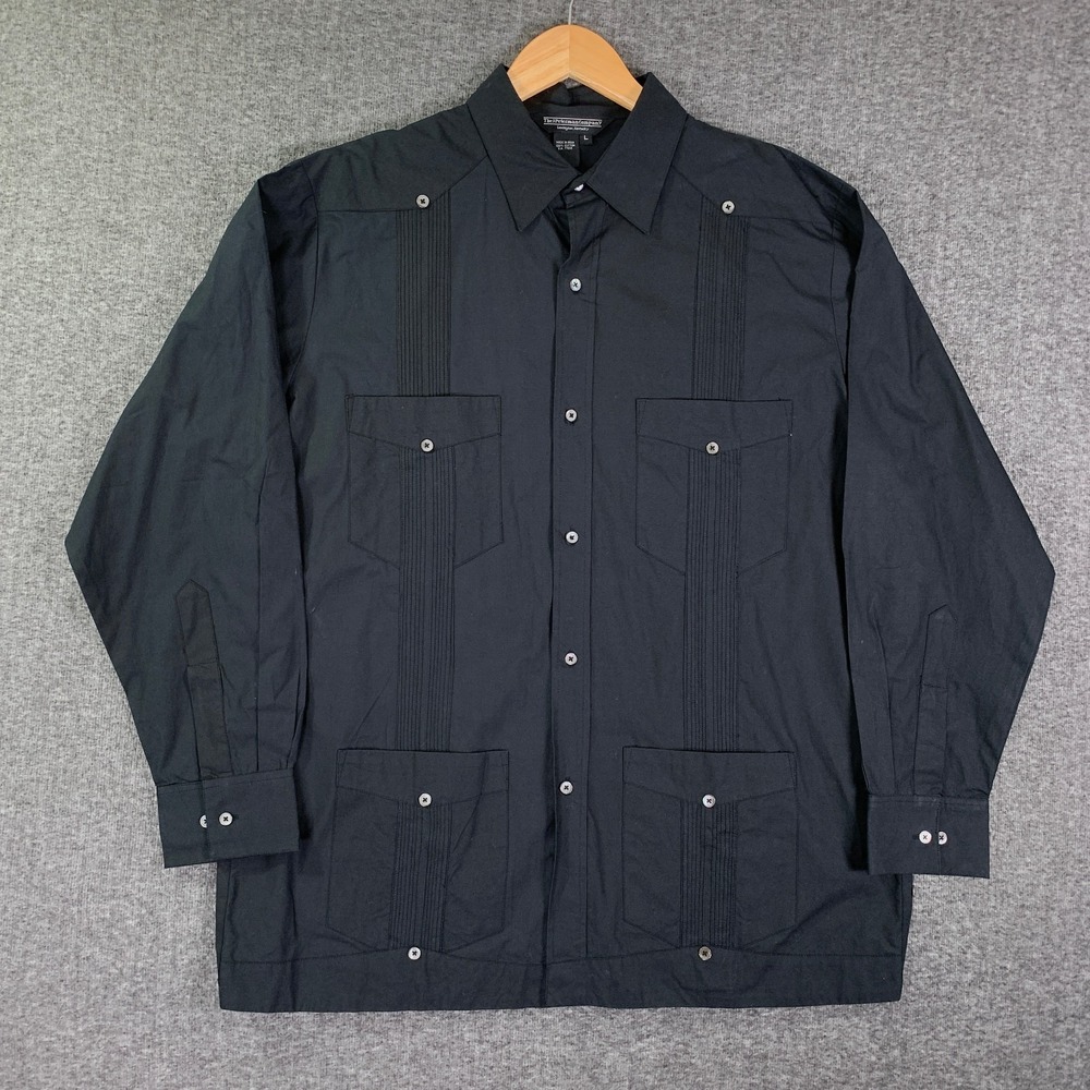 Vintage J Peterman Shirt Men Large Black Guayabera Safari Field Cuban